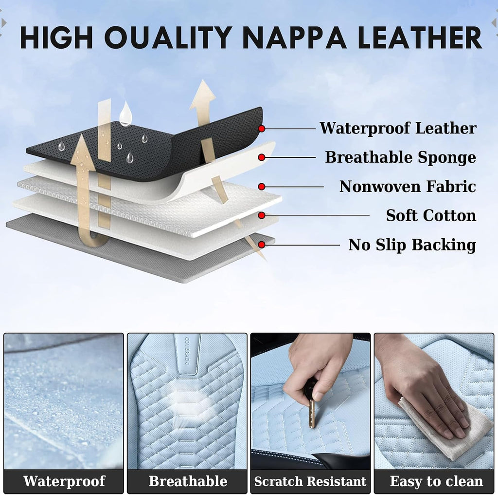 Coverado Seat Covers, Leather Seat Covers for Front Seats, Black and Blue Car Seat Covers, Waterproof Car Seat Protectors, Auto Seat Cushion, Front Driver Seat Cover Universal Fit Most Cars SUV