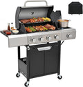 EUHOME 4-Burner Gas Grill with Side Burner & Cover, 51000 BTU Stainless Steel Outdoor BBQ Grill, 452 sq.in Cooking Area, Ideal for Backyard, Patio Large Gatherings