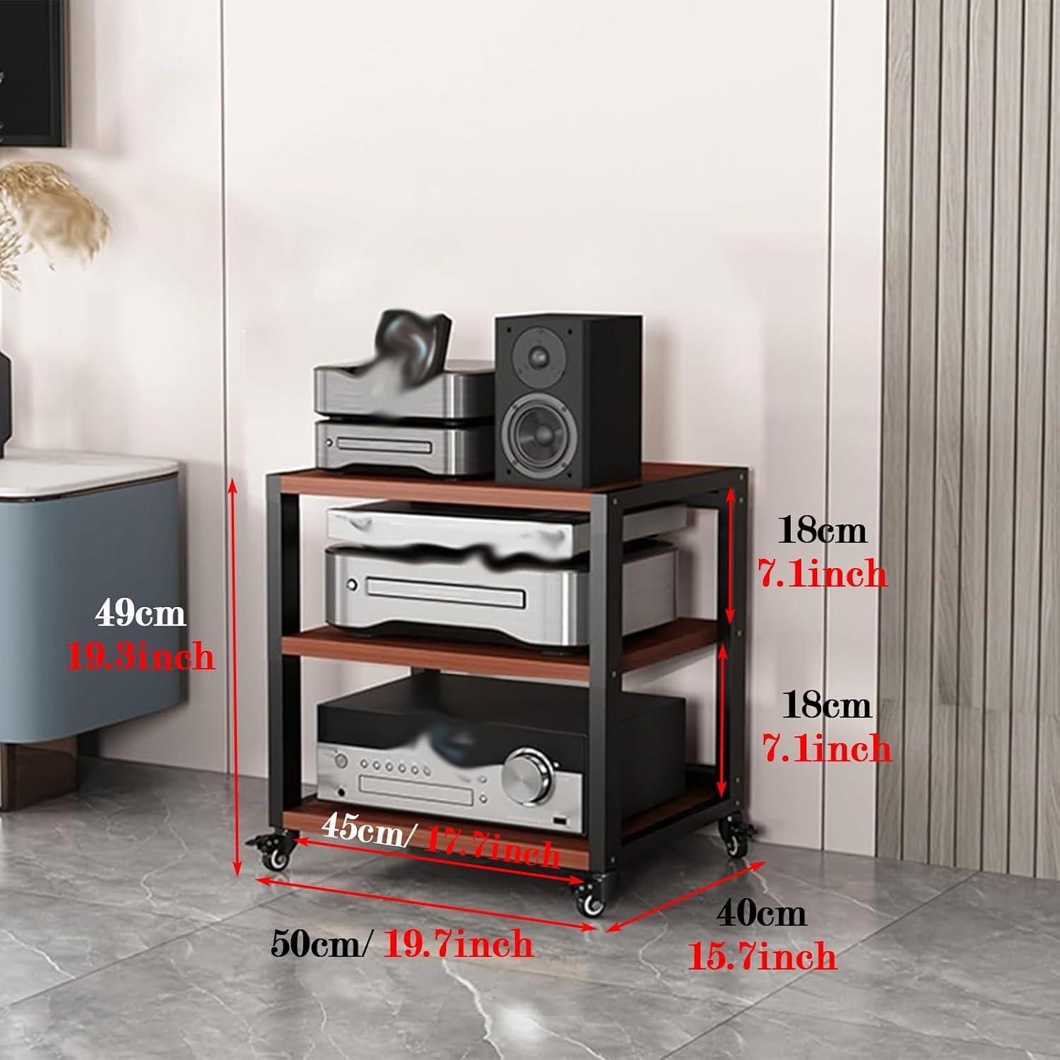 3-Tier Stereo Cabinet Furniture Equipment Shelf with Wheels, Mobile Corner Media Storage Stands Kitchen Organizer, Small Office Audio-Video Equipment Shelf (Size : 3 Tier (B))