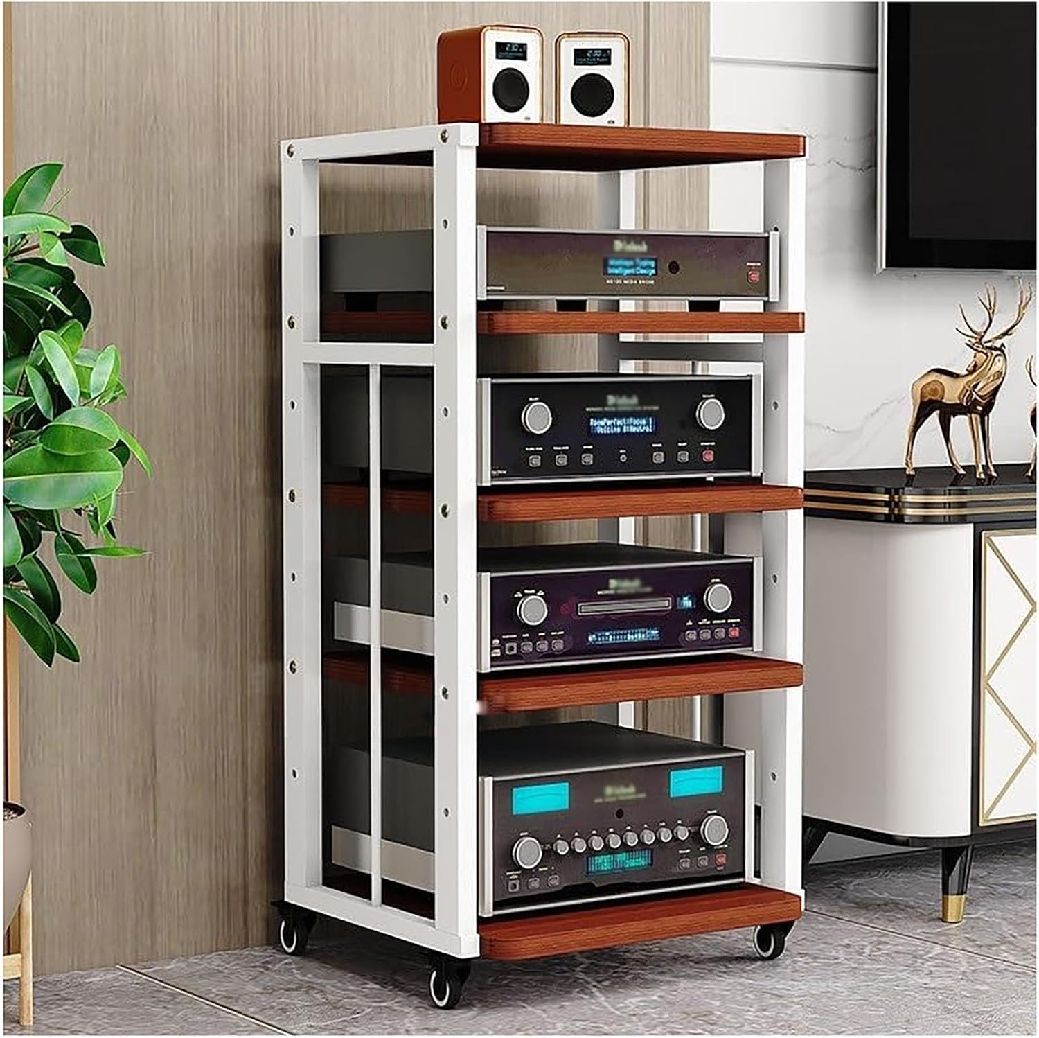 Tier spacing Adjustable Amplifier Racks Mobile Audio and Video Equipment Rack Professional Audio Equipment Cabinet Audio-Visual Tripod with Wheels (Color : B-50X45X100cm)