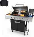 Endark 5-Burner 58,500 BTU Stainless Steel Outdoor Propane Gas Grill with Side Burner & Porcelain Grates | Wheeled BBQ Grill for Patio, Garden, Backyard
