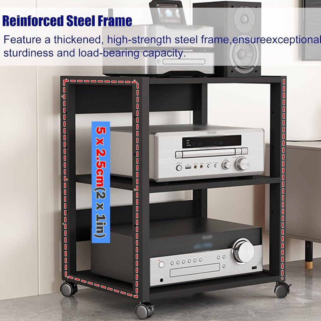 YLLFFLL Black Audio Component Rack Tower Media Stereo Stand Equipment Shelf, 3/4/5/6/7 Tier Media Storage Cabinet with Adjustable Shelf, HiFi Units Furniture(6 Layer)