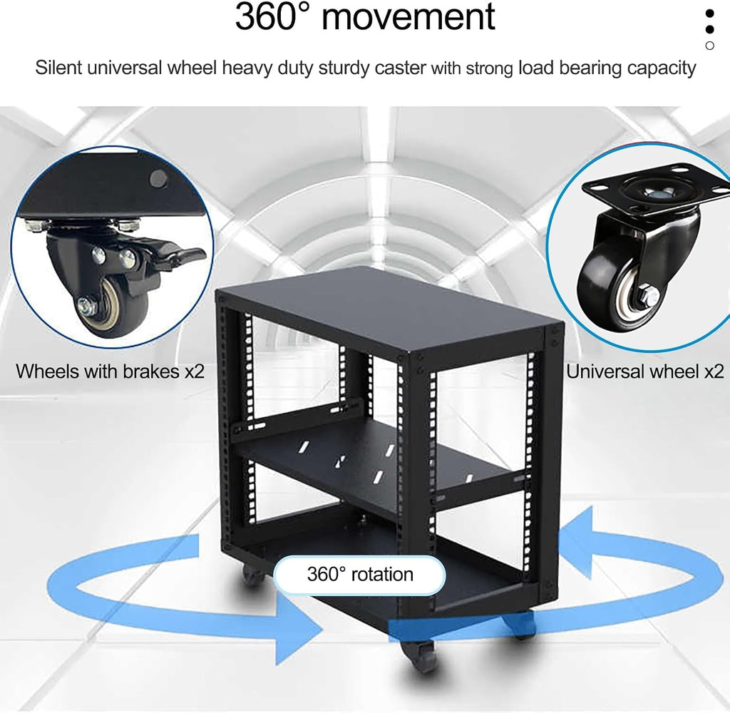 Audio Rack AV Media Stand Audio Stand with Wheel, Media Storage Cabinet Adjustable Entertainment Video Game Equipment Console Shelf, Corner Entertainment Center