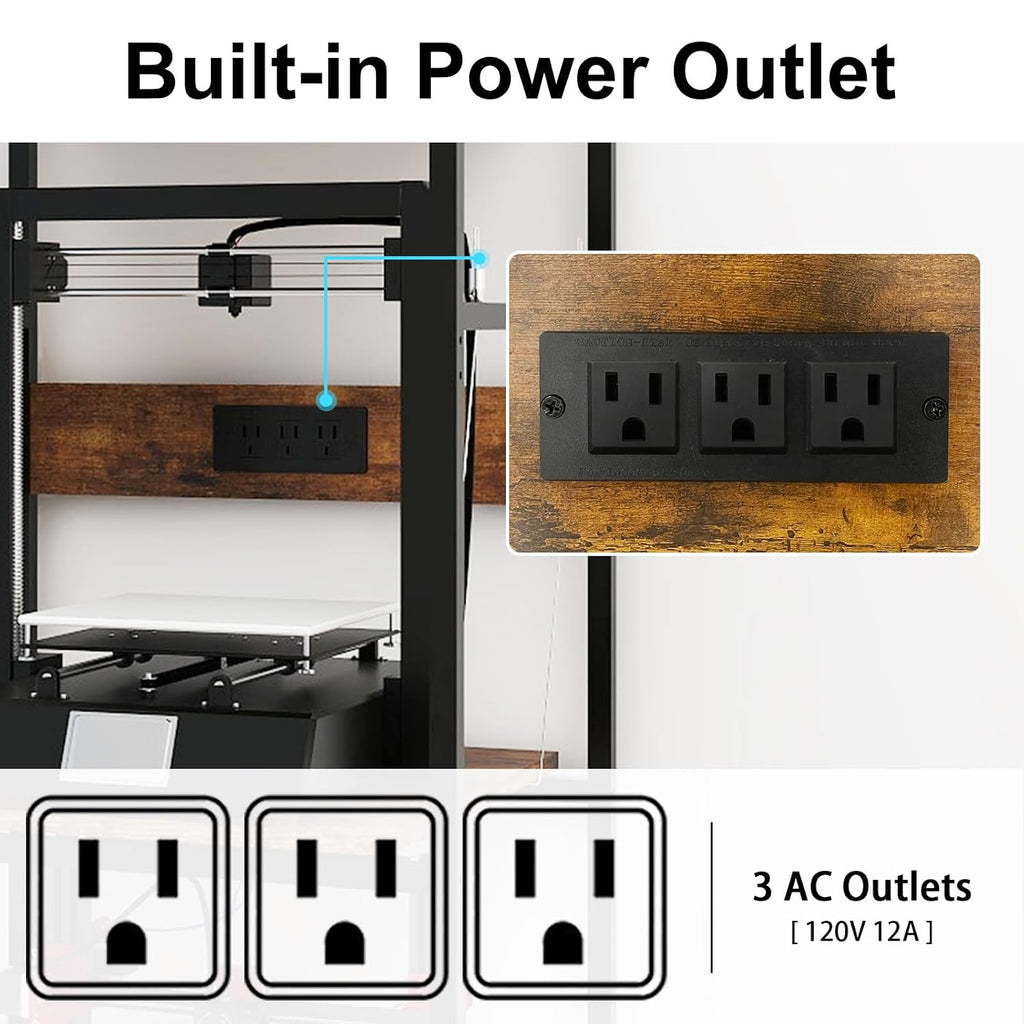 PUNCIA 3-Tier 3D Printer Stand with Filament Storage, Heavy Duty Workbench Rack – Compatible with FDM/SLA, Studio, Workshop, Office Use, Space-Saving Organizer for Multiple Filament Types