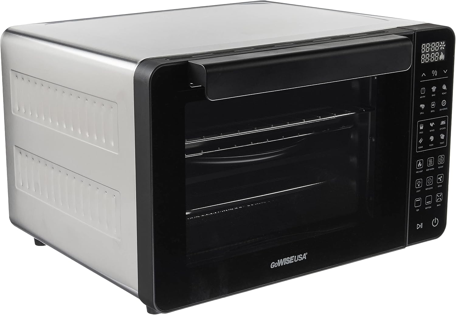 GoWISE USA 25-Quart Air Fryer Oven & Professional Dehydrator with 3 Heating Elements & Rotisserie, 12 Functions, Preheat & 5 Cooking Levels – Fits 12-Inch Pizza, 11 Accessories and Stainless Steel