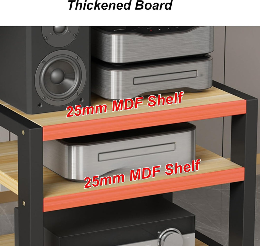 Desktop Mini Audio Rack Tower, AV Media Stand CD Player Game Console Stand Stereo Component Cabinet Small Storage for Audio Equipment(45x35x48cm)