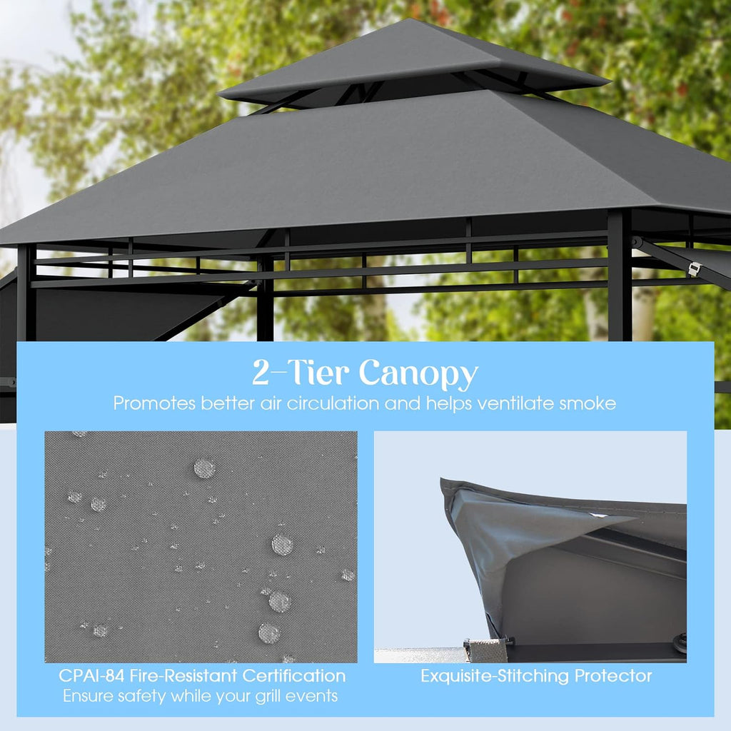Tangkula 13.5x4 Ft Grill Shelter With Dual Side Awnings, Double Tiered BBQ With Shelves, Heavy-Duty Steel Frame, CPAI-84 Fire-Resistant Patio & Garden Gazebo