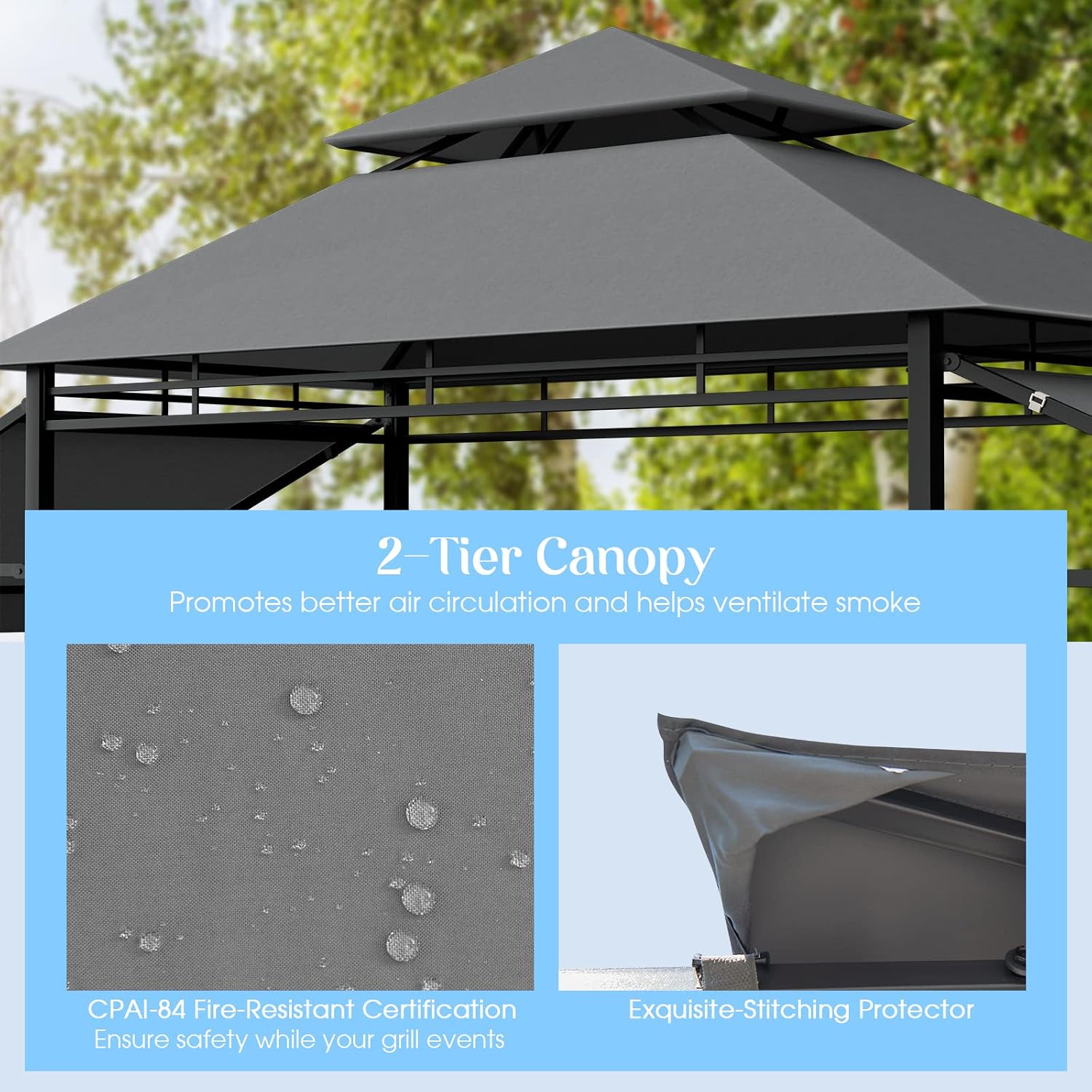 Tangkula 13.5x4 Ft Grill Shelter With Dual Side Awnings, Double Tiered BBQ With Shelves, Heavy-Duty Steel Frame, CPAI-84 Fire-Resistant Patio & Garden Gazebo
