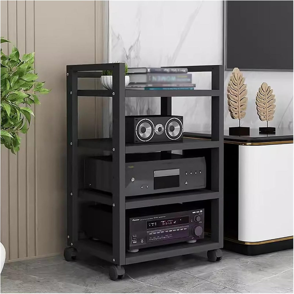 Living Room/Home Audio Video Equipment Rack Stereo Cabinet Stand, Floorsatnding Heavy Duty Media Component Stand Holder with Heightadjustable Shelf & Wheels,Black#3,4 Tier