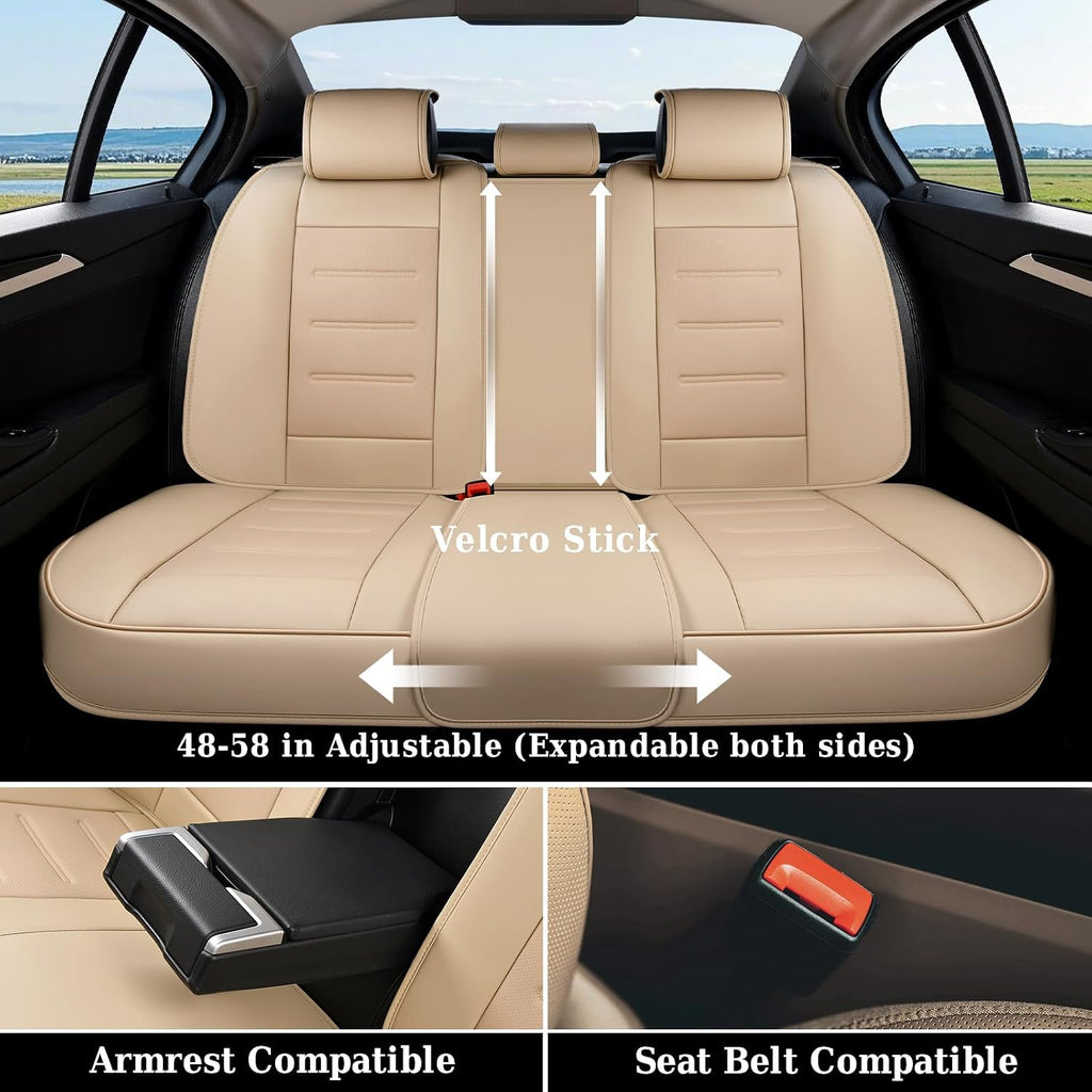 Coverado Car Seat Covers Full Set, Waterproof Car Seat Protector, Leather Seat Cushion, Universal Car Interior Covers Seat Protectors for Most Cars Beige