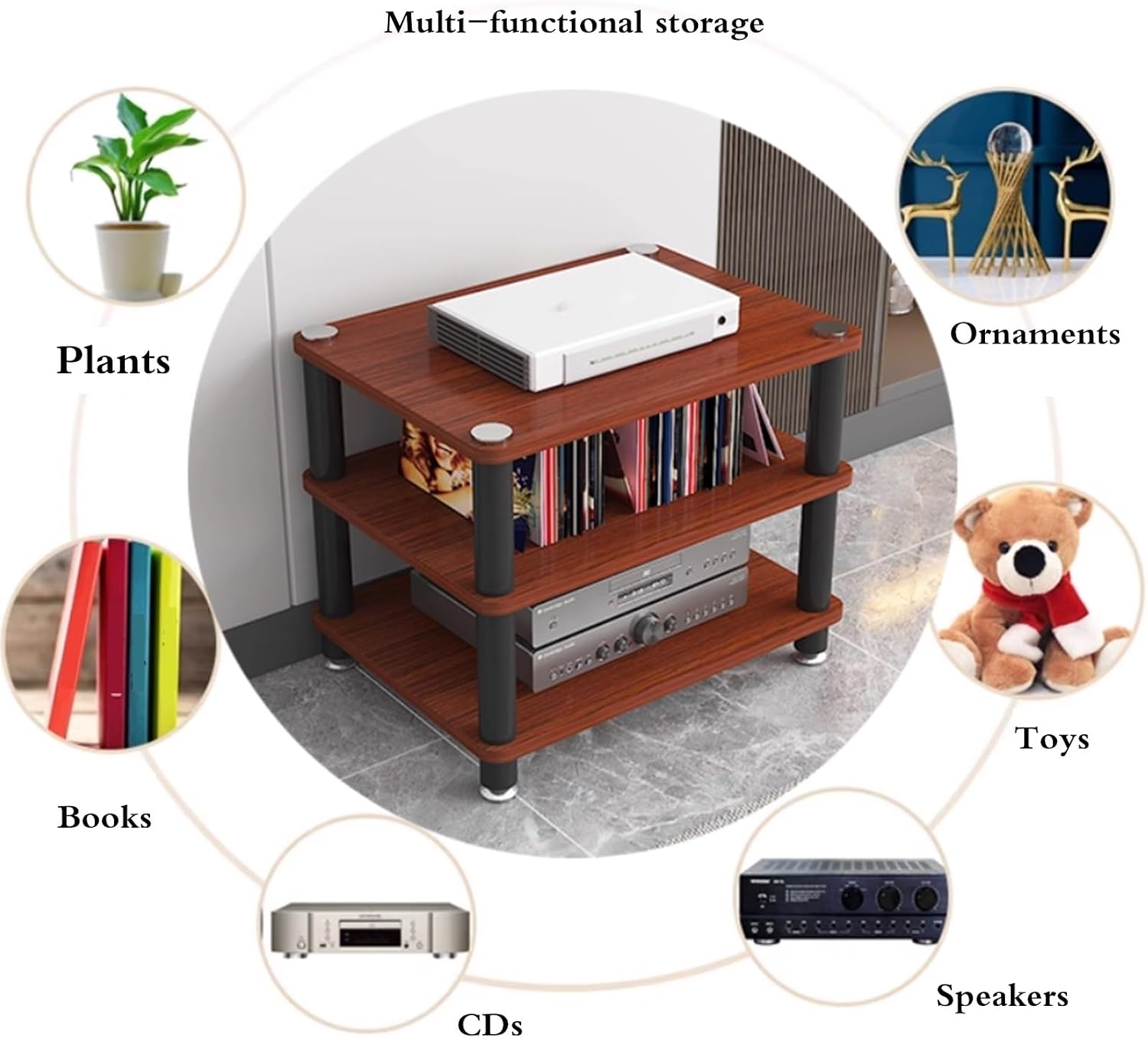 1/2/3/4 Layers Home Office Audio Equipment Stand, Multi-Functional Shelving Unit for Speakers Books, Storage Rack with Optional Tier Spacing(Wood,60 * 40 * 70cm(4Tier))