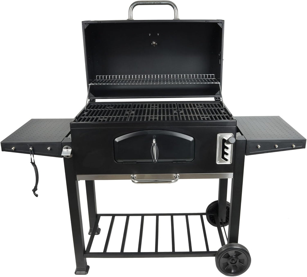 Grill Boss Charcoal Grill with Large 32-Inch Cooking Area - Includes Warming Rack, Side Shelves, Bottom Storage and Wheels for Outdoor BBQ, Tailgating, Camping & Backyard Grilling
