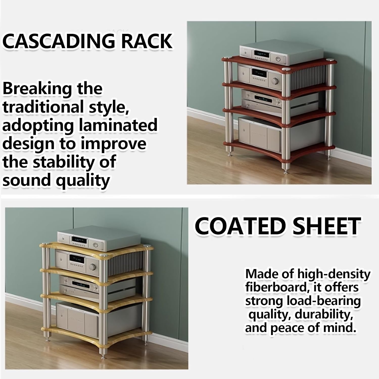 1 2 3 4 Tier Audio Rack, Sturdy AV Media Stand Storage Cabinet Corner Shelf for Stereo, CD Player, Gaming & Home Theater Equipment(Natural,3layer)