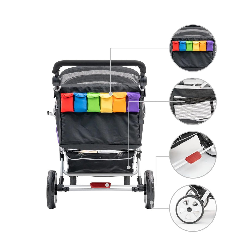Familidoo H6E 6 seat Baby Stroller- Double Canopy - Daycare Strollers with 5 Point Safety Harness - Backseat footrest Extension for 0 to 36 Months
