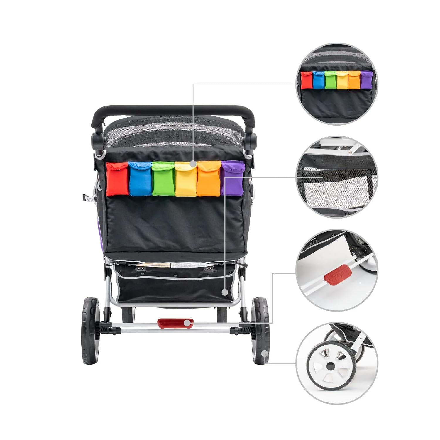 Familidoo H6E 6 seat Baby Stroller- Double Canopy - Daycare Strollers with 5 Point Safety Harness - Backseat footrest Extension for 0 to 36 Months