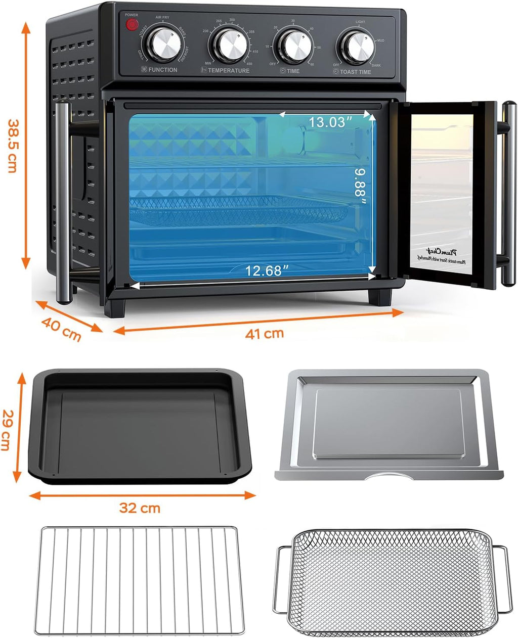 26QT Air Fryer Toaster Oven Combo - French Doors & 7 Preset Menus, 1700W Stainless Steel Convection Countertop Oven for Bake, Roast, Grill, Toast, Dehydrate, Defrost, Easy to Clean (Black)