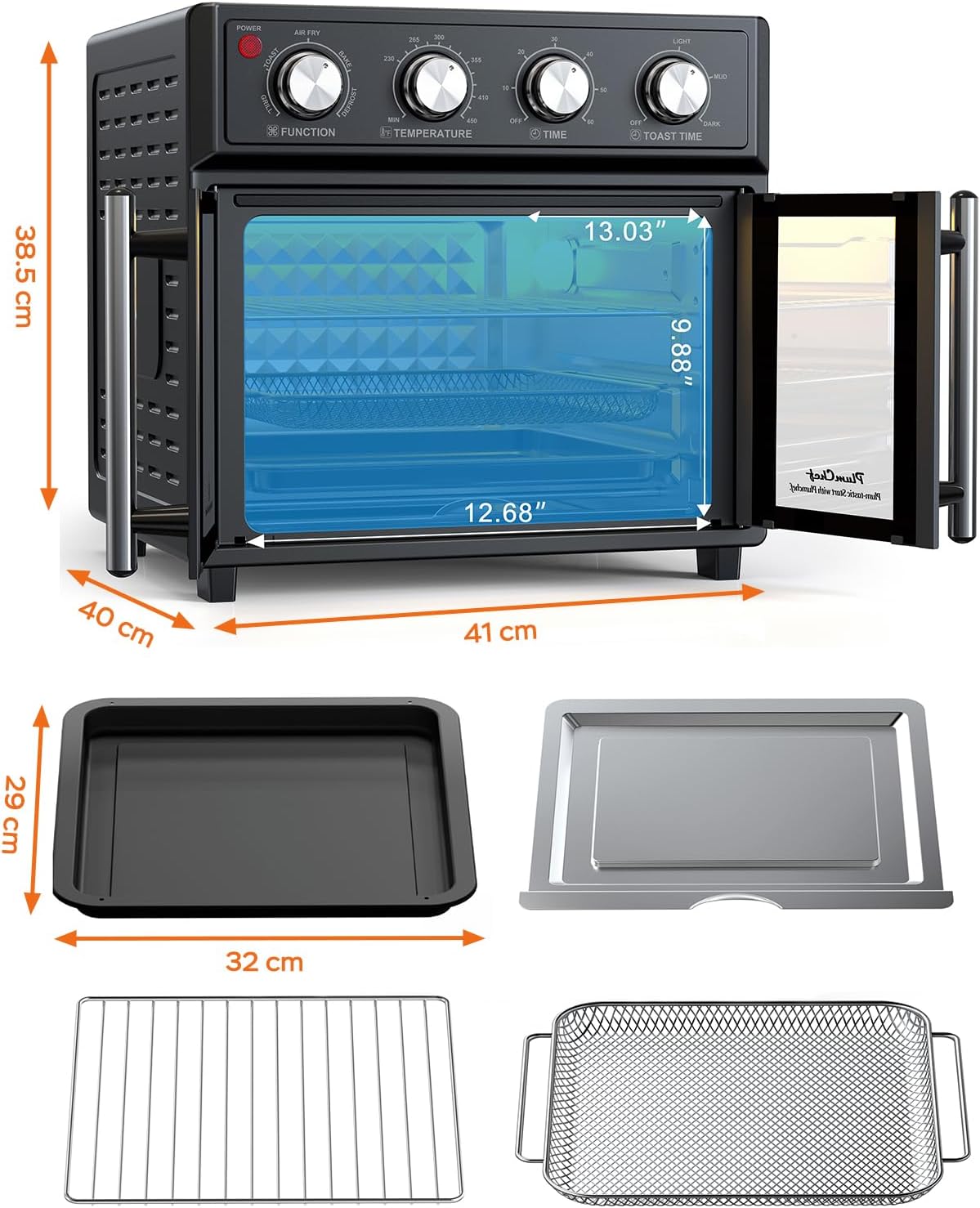 26QT Air Fryer Toaster Oven Combo - French Doors & 7 Preset Menus, 1700W Stainless Steel Convection Countertop Oven for Bake, Roast, Grill, Toast, Dehydrate, Defrost, Easy to Clean (Black)