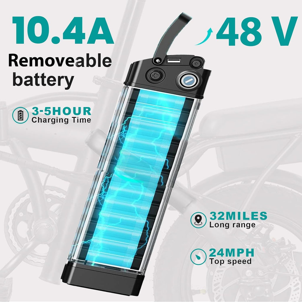 LELEKUAI Electric Bike for Adults and Teens, 520W-560W Motor, 20-24MPH, 32 Miles Range, 48V 10Ah Battery, 3-Level Pedal Assist, 14' Foldable Mini Electric Bicycle, UL 2849 Certified