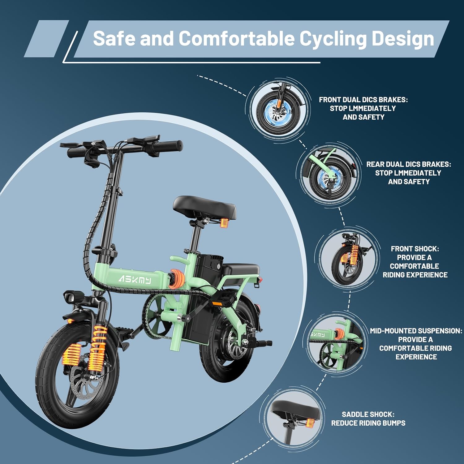 REOCRO Foldable Electric Bike for Adults, 14' Mini Folding E-Bike with 48V 10AH/20AH Removable Battery, 30-60 Miles PAS Range, 700W Peak Motor, Electric Bicycle for Daily Commuting and City Riding
