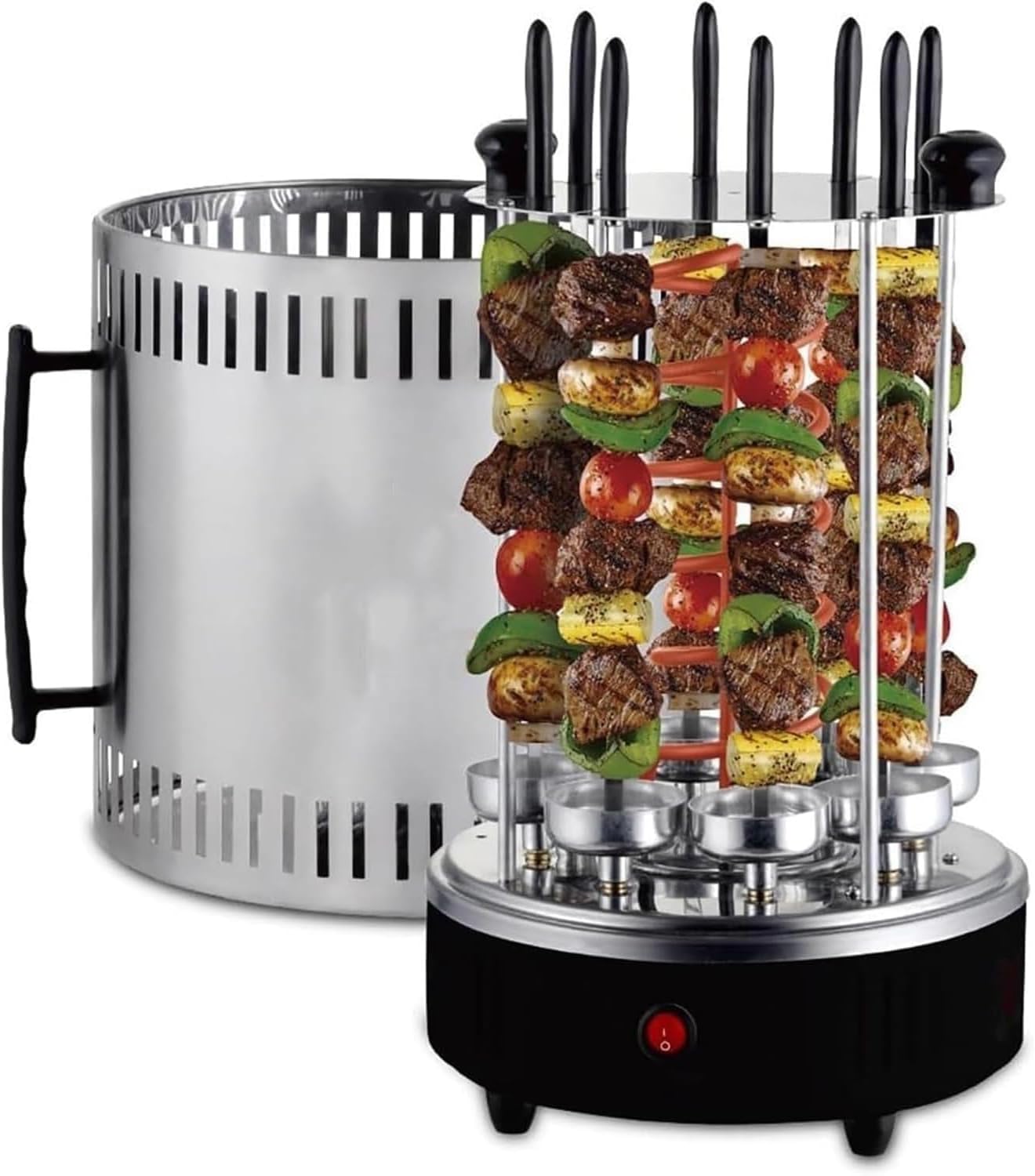 1500W Electric Rotating Vertical Rotisserie Grill,360 Fully Automatic Barbecue Shawarma Machine,w/Oil-Receiving Cup,8 Grilling Forks