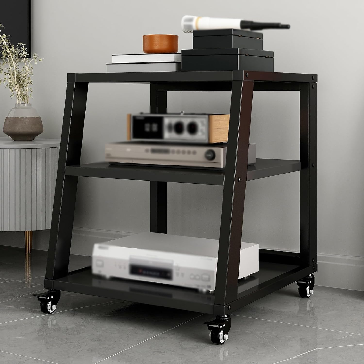 YLLFFLL Heavy Duty Stereo Rack System Cabinet with Casters, 2 3 4 5 Tier Audio Component Racks Tower Media Stereo Stand Equipment Shelf, Hi Fi Stands for Home(#2,3 Shelf)