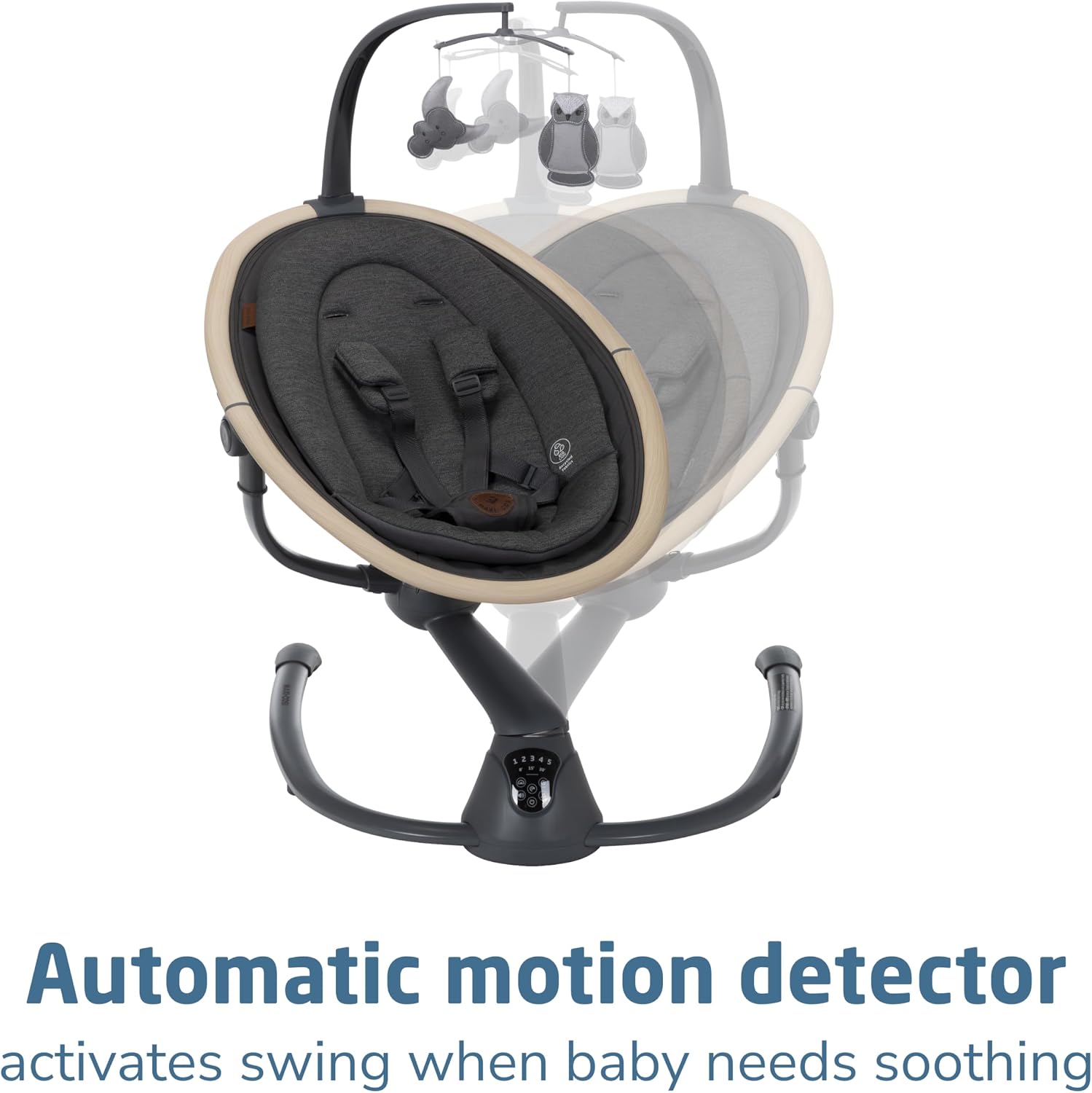 Maxi-Cosi Cassia Smart Baby Swing for Infants, Portable Foldable Swing with Music, 360 Rotation, 5 Speeds, 12 Melodies, EcoCare Fabric, Auto Motion Sensor, 2 Reclines, Classic Graphite