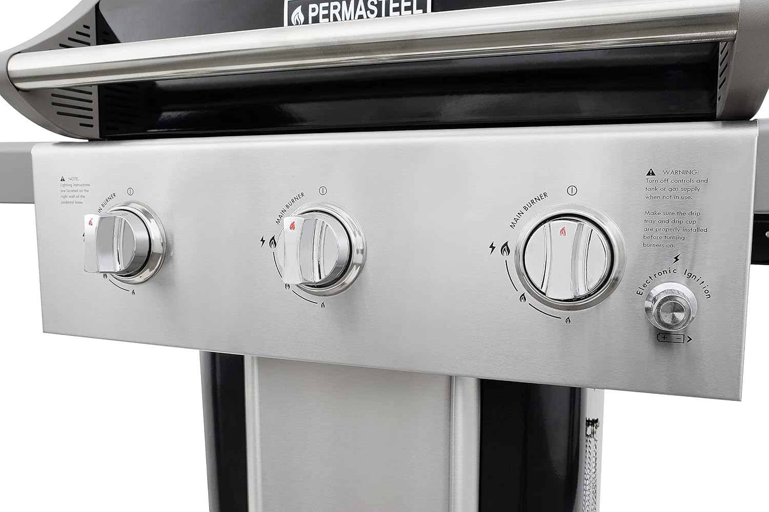 Permasteel 3-Burner Propane Gas Grill, 30,000 BTUs BBQ Grill with Cast Iron Grates, Foldable Side Tables & Tool Hooks, Outdoor Grill, Black