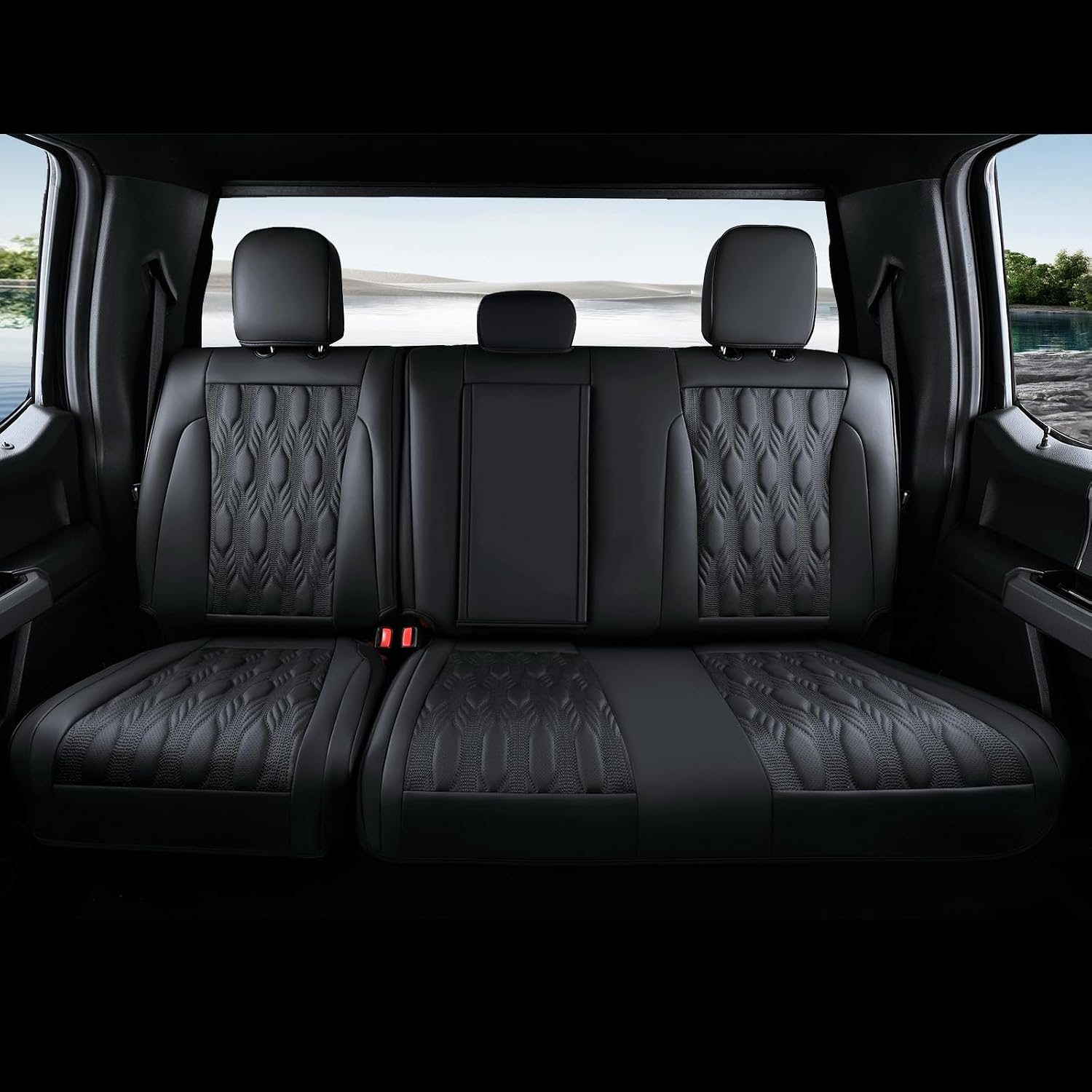 Coverado Rear Leather Seat Covers for Ford F150 2015-2026, F250 F350 F450 2017-2026, Car SUV Pickup Truck Seat Protection, Black