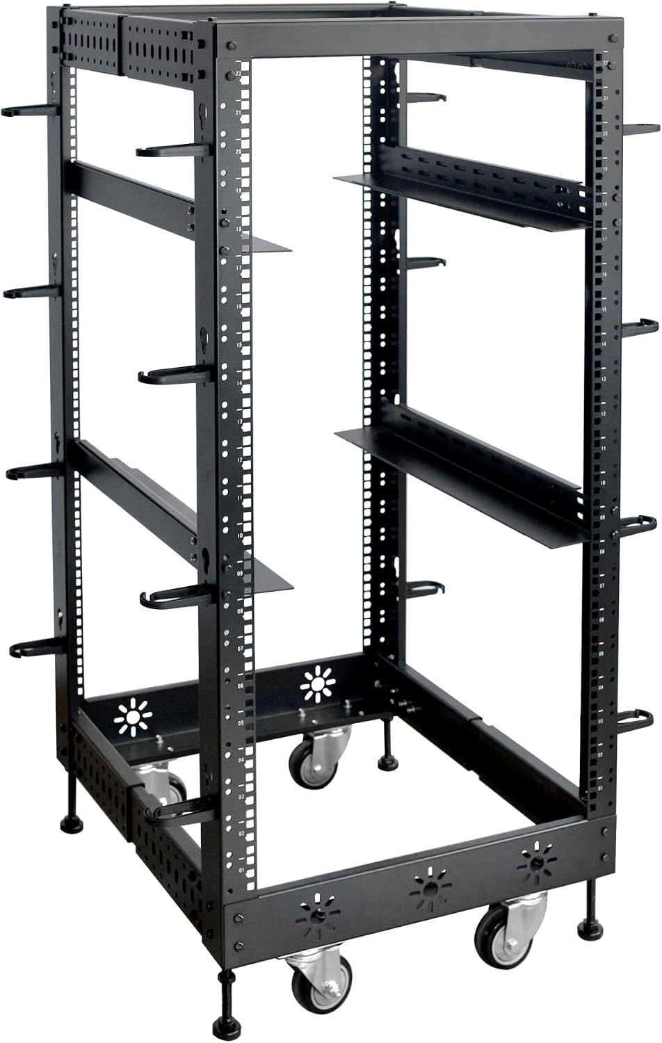 RIVECO 22U 19' Adjustable Depth Server Rack Support Up to 1700LBS Floor Standing 4 Post Rack with L Rails & Load-Bearing Casters Universal for Network Equipment Black