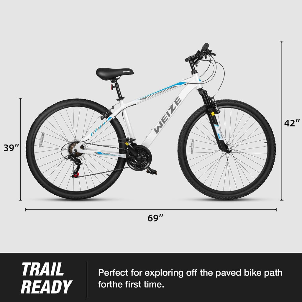 WEIZE Hardtail Mountain Bike, 29 Inch Wheels Outdoor Cycling Bike, 21-Speed Trigger Shifter, Aluminum Frame for Women and Men, Comfort Saddle, MTB Bicycle with Suspension Fork