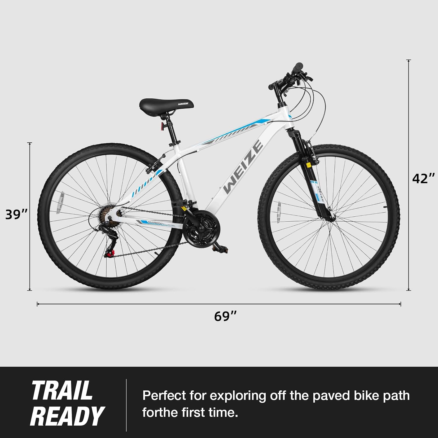 WEIZE Hardtail Mountain Bike, 29 Inch Wheels Outdoor Cycling Bike, 21-Speed Trigger Shifter, Aluminum Frame for Women and Men, Comfort Saddle, MTB Bicycle with Suspension Fork