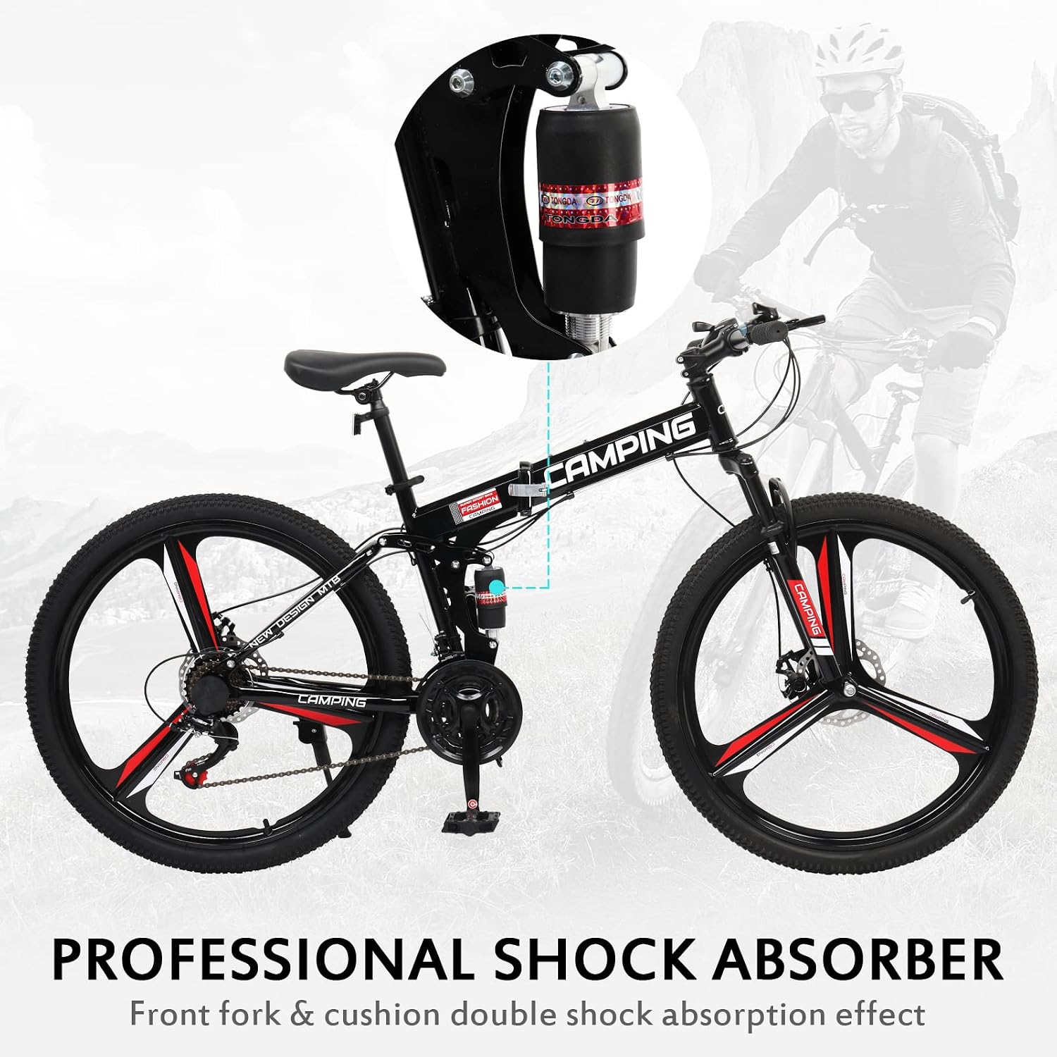 Ktaxon 26 Inch Folding Bike, 21 Speeds Foldable Bikes for Adults, Bicycle for Men & Women with Full-Suspension, Unique 3 Spoke Alloy Wheel, Dual Disc Brake, Quick Release and Adjustable Saddle