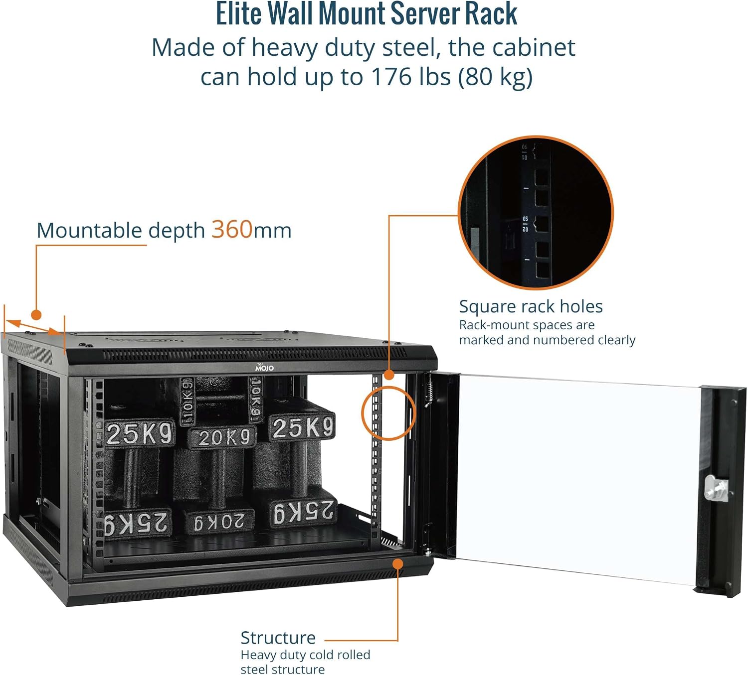 Tecmojo Elite Collection 6U Wall Mount Server Cabinet IT Network Rack Enclosure Lockable Door and Side Panels Black (Black, Elite/Glass/17.7inch Deep)
