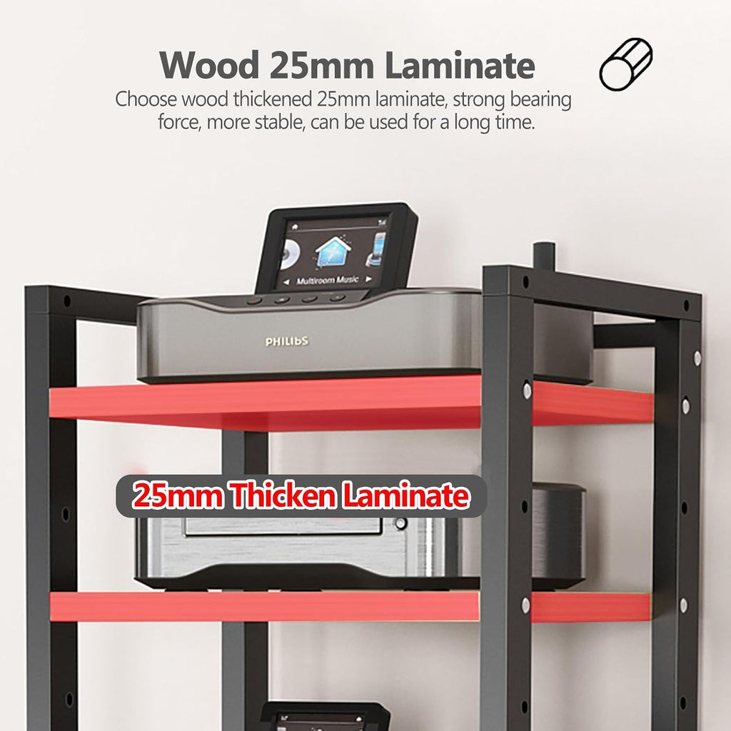 Audio Rack Av Tower Media Stand 5-tier Electronics Equipment Shelf, 6 7 8 Shelf Tall Rolling Stereo Cabinet Racks With Wheels & Height-Adjustable Shelf For Amplifiers/Players/TV, Black-a-5-Tiers