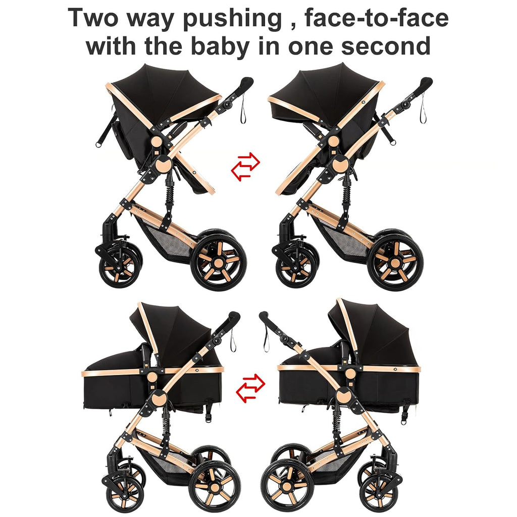 Nine point nine 2 in 1 Baby Stroller, Reversible Convertible Infant Stroller of One-Click Folding, Newborn Travel Strollers Toddler Standard Pram Carriage (2US588-GREY)