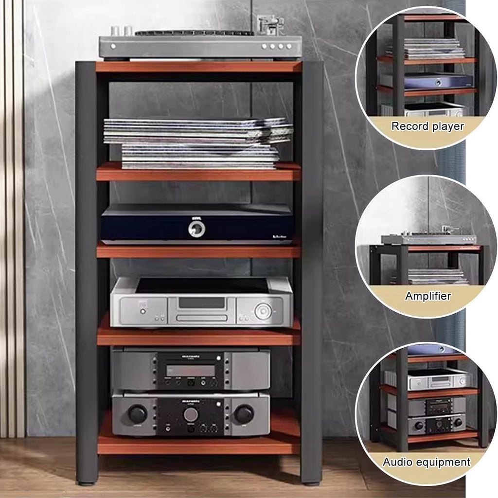 HiFi Rack Printer Stand, 4-5-Tier Media Audio Tower Cabinet, Record Player Stand with Adjustable Shelves, Living Room Entertainment Media Equipment Storage Rack(Style A,50x60x85cm)