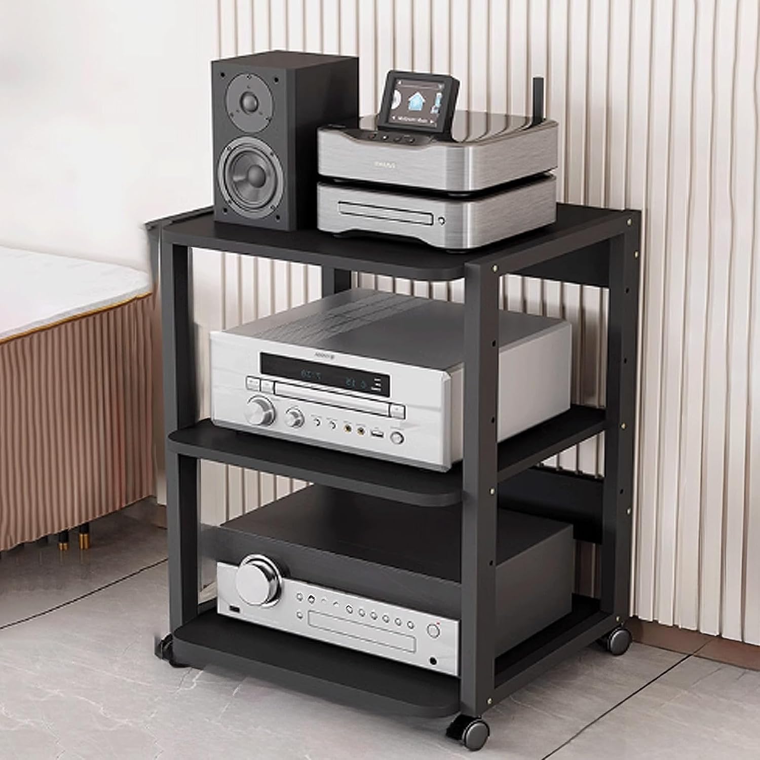 Shelf Organizer Rack, Audio Rack Tower, Media Stand, Rack Audio Tower Heavy Duty for Audio Equipments 50 * 45 * 69.5Cm 3 Colors,Black+Black50*45 * 69.5Cm