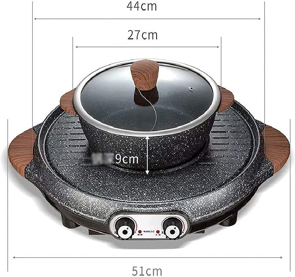 Korean BBQ Grill Electric Grill Indoor Multifunctional Hot Pot Teppanyaki Intelligent Temperature Control Grill & Shabu Shabu Pot with Divider for Family Gatherings,2100W,