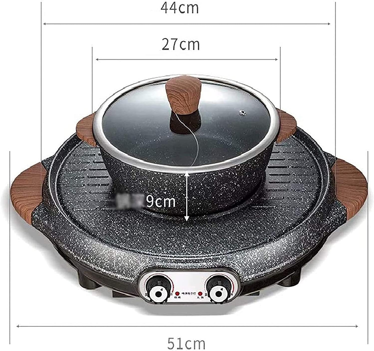 Korean BBQ Grill Electric Grill Indoor Multifunctional Hot Pot Teppanyaki Intelligent Temperature Control Grill & Shabu Shabu Pot with Divider for Family Gatherings,2100W,