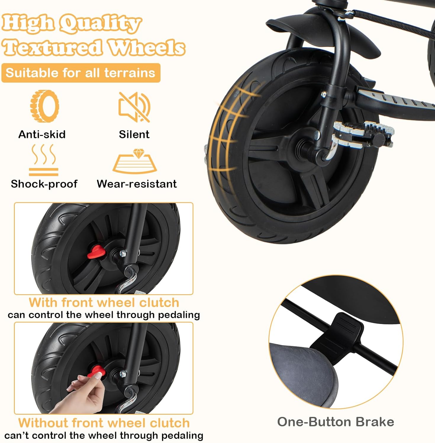 BABY JOY Tricycle, 6 in 1 Trike for Toddler w/Reversible Seat, Adjustable Canopy & Parent Handle, 5-Point Safety Belt, PU Wheels and Storage Basket, Push Tricycle for 9-60 Months (Black)