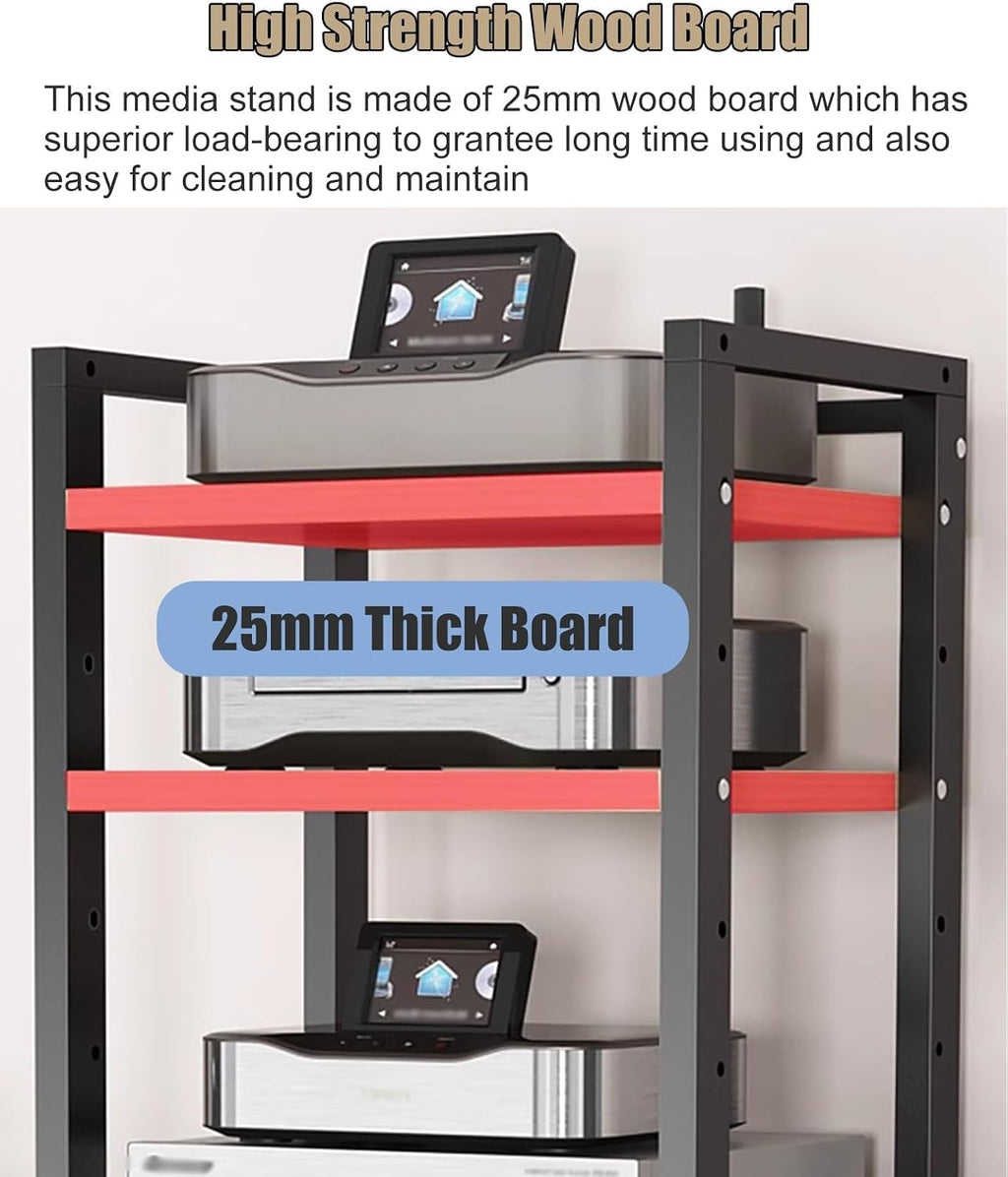 JYHHCYS Tall Stereo Racks and Stands on Wheels Media Storage Cabinet Rack, Black Modern Entertainment Stereo Components Stand, Audio Video Equipment Rack (Size : 7 tier-60cm Wide)