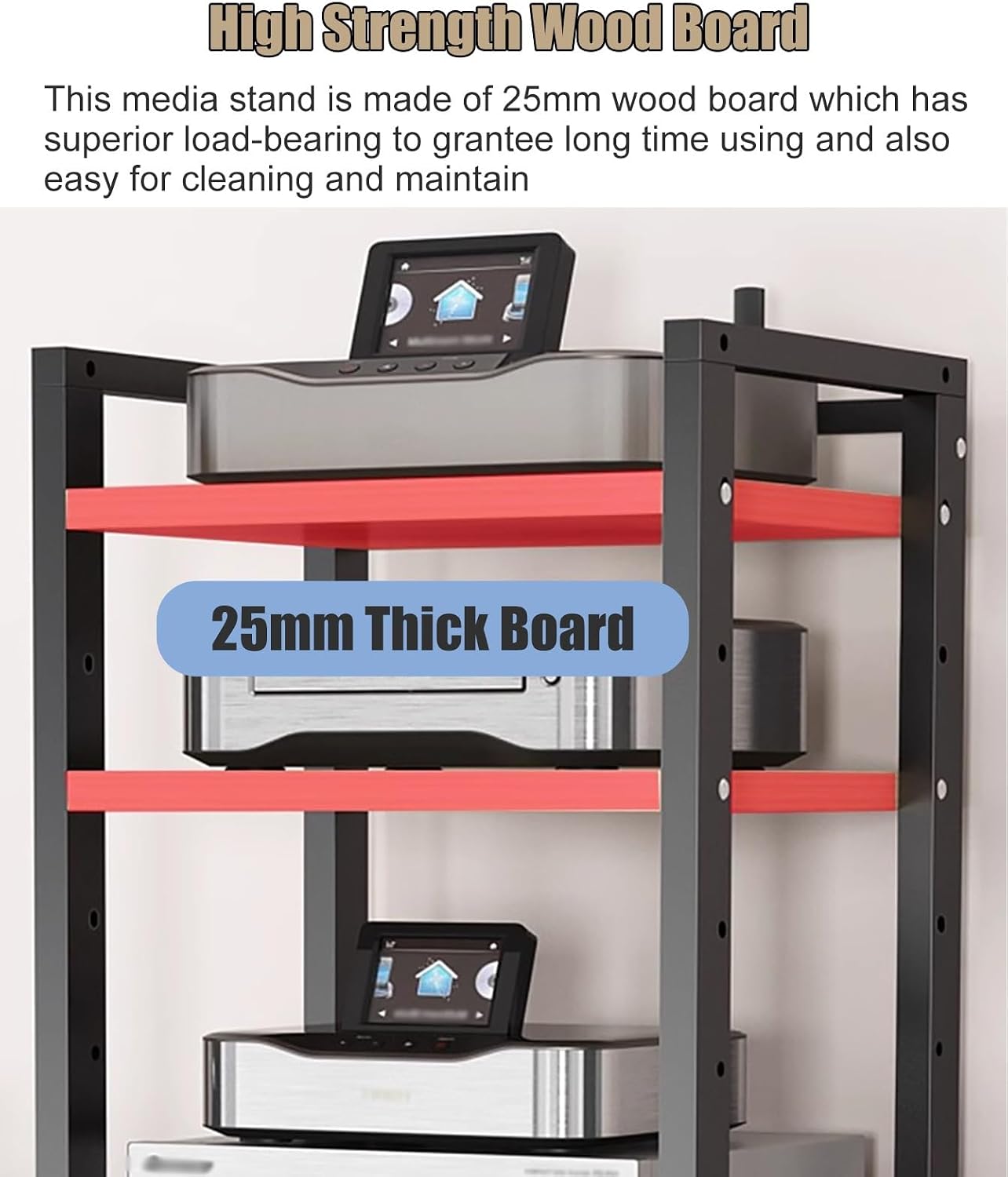 JYHHCYS Tall Stereo Racks and Stands on Wheels Media Storage Cabinet Rack, Black Modern Entertainment Stereo Components Stand, Audio Video Equipment Rack (Size : 5 tier-60cm Wide)