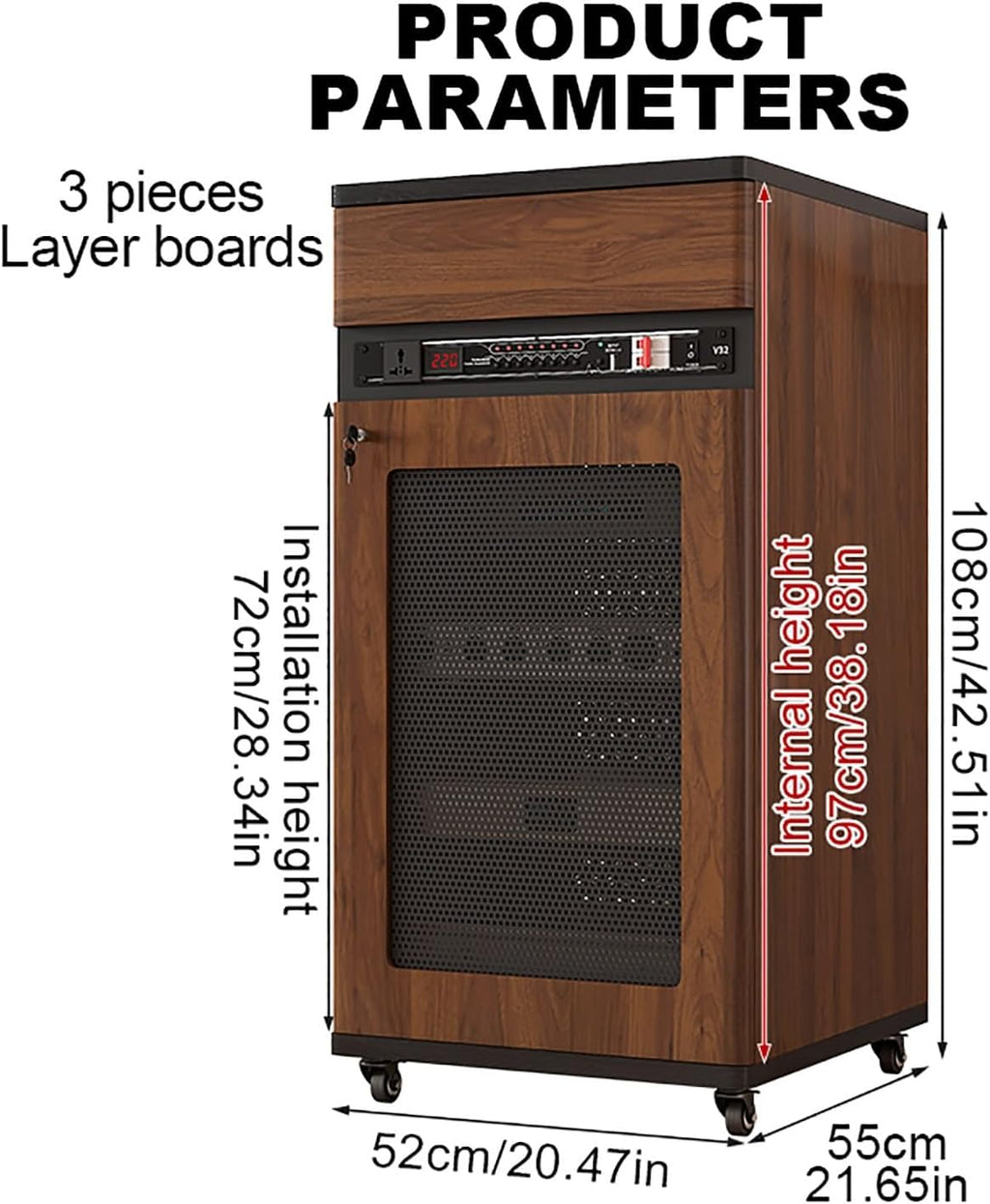 Walnut Media Storage Cabinet - 52x55x108cm, DVD Display & Audio Tower for Game Consoles, DVD Players, and Media Equipment - Stylish Console Cabinet with Storage Rack