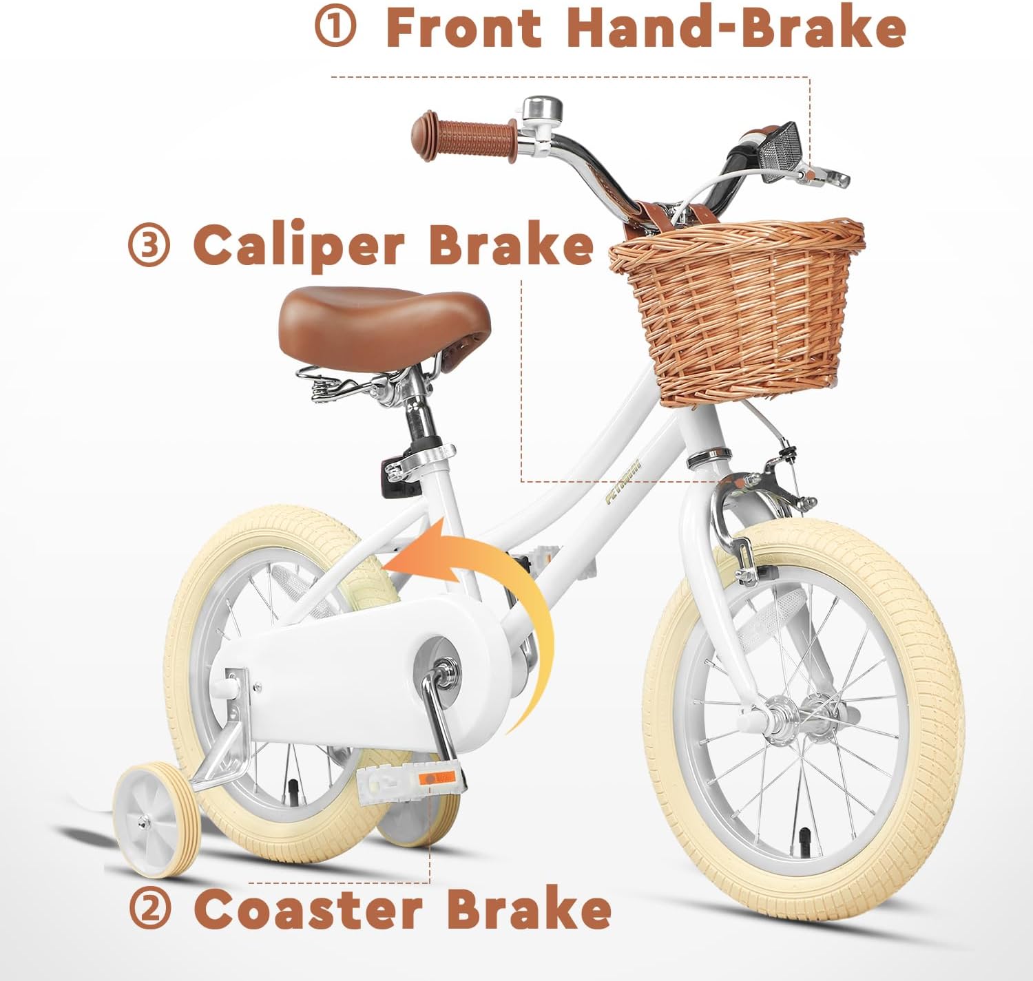 Petimini Vintage Kids Bike for Girls, 12–20 Inch Classic Bicycle with Wicker Basket & Bell, High Tensile Steel Frame, Training Wheels (12–18'), 85% Pre-Assembled, Retro Bike for Outdoor Riding
