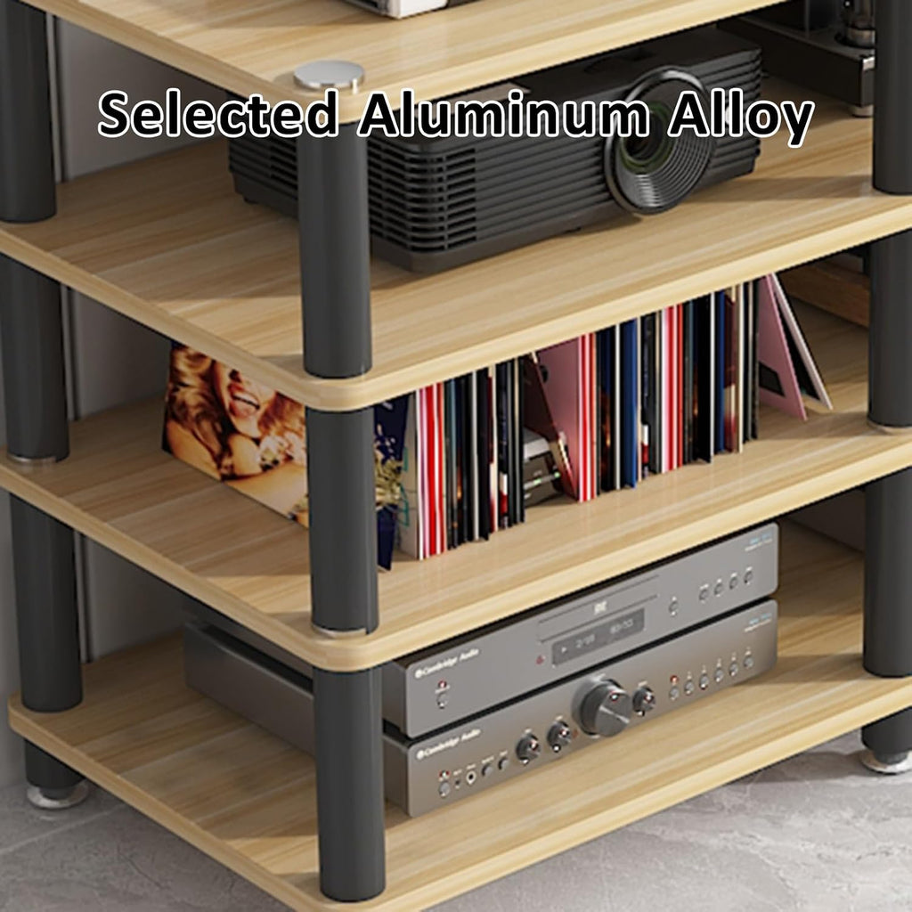 4-Tier Corner AV Media Stand - Light Walnut Stereo Rack for Gaming Console & Audio Equipment - Entertainment Tower Shelf Storage (120x40x50cm)