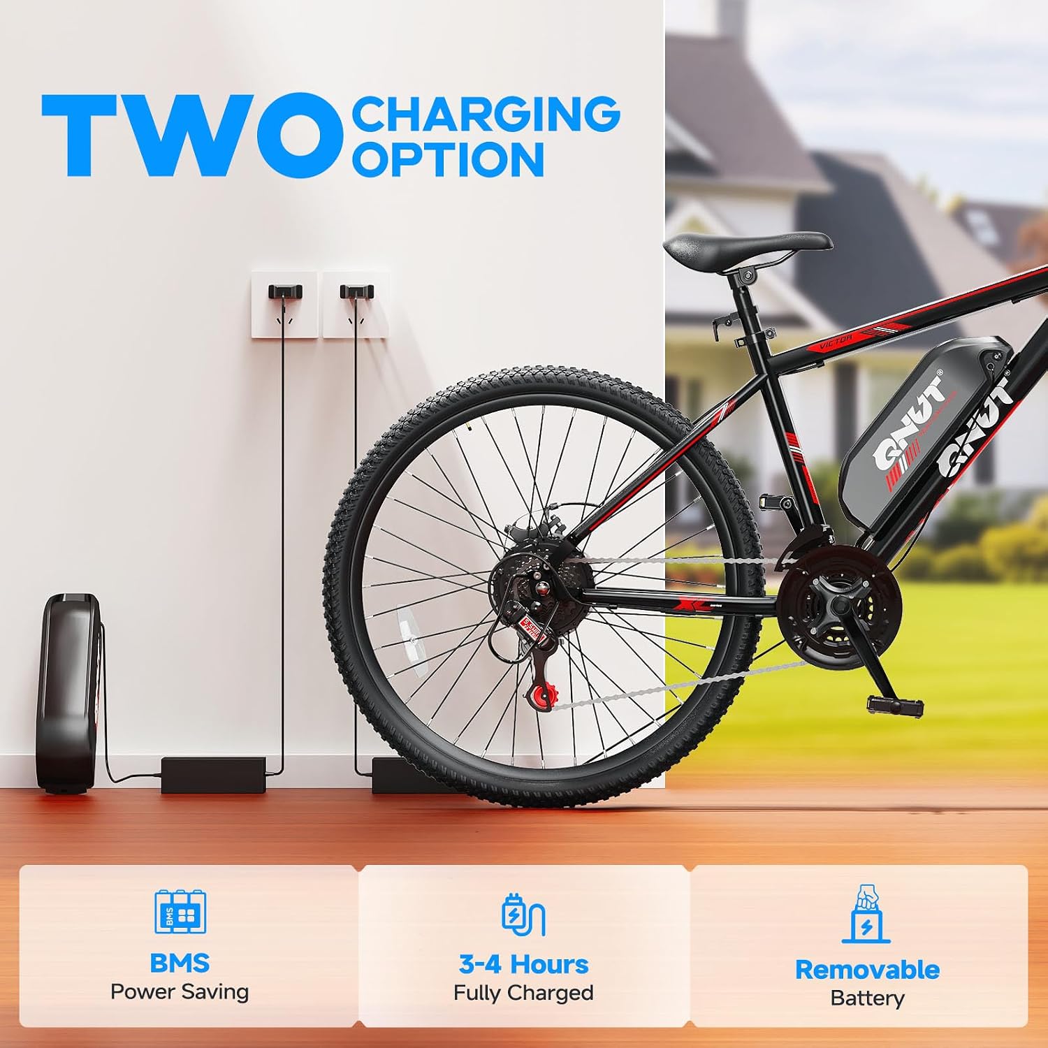 QNUT Electric Bike for Adults with Peak 1000W Motor 26' Victor Mountain Lightweight Ebike, 10.4Ah/7.8Ah Removable Battery Up to 40-60 Miles, 22MPH E Bike Commuter E-MTB for Teens, UL 2849 Certified