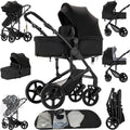 2 in 1 Baby Stroller Reversible Portable Standard Baby Stroller Convertible Pushchair Infant Buggy Baby Carriage Foldable High Landscape Pram for Toddler Newborn (2US588-BLACK)