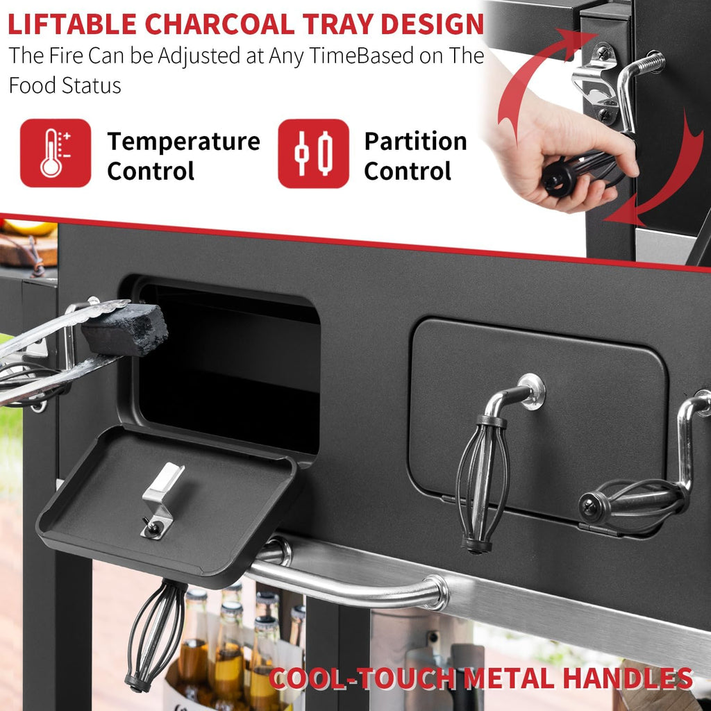 Kenadne Charcoal Grill Outdoor BBQ Grill, Extra Large Cooking Area 794 Square Inches with Two Individual & Adjustable Charcoal Tray, Foldable Side Tables for Outdoor Cooking grill Backyard