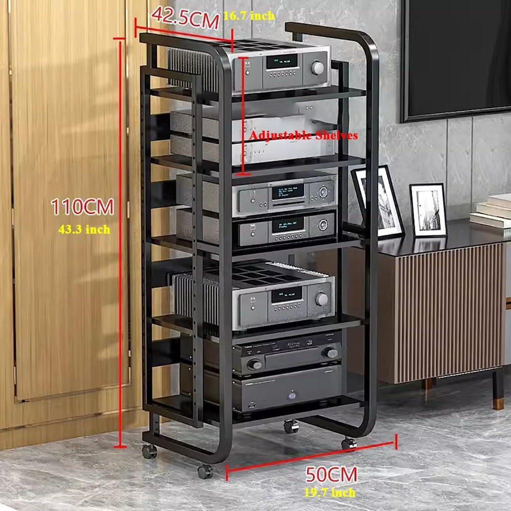 BYZOMU Living Room Media Storage Cabinet, Audio Video Equipment Rack Stereo Component Stand Furniture Shelf