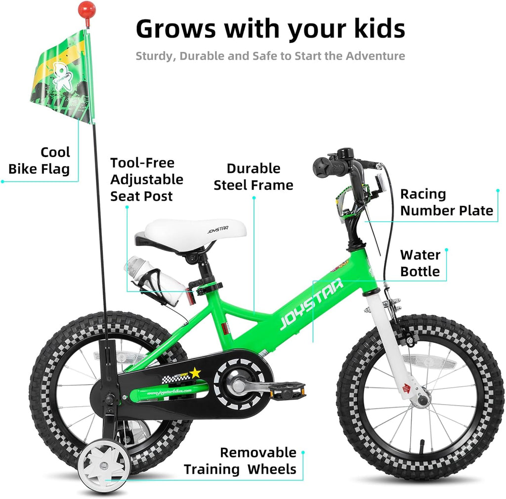 JOYSTAR Little Daisy Kids Bike for Girls Boys Ages 2-7 Years, 12 14 16 Inch Girls Bikes with Doll Bike Seat & Streamers, Boys Bike with Flag & Number Plate, Multiple Colors